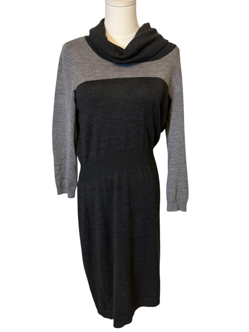 LOFT Black & Gray Cowl Neck Colorblock Sweater Dress Size Medium